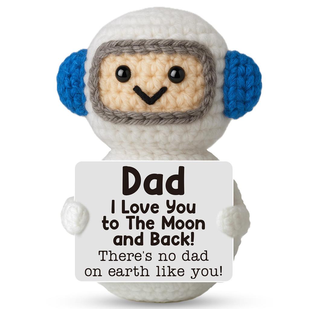 

Astronauts Positive Crochet Animals Doll With Card Desktop Ornament Emotional Support Handmade Knitted Cheer Up Toy