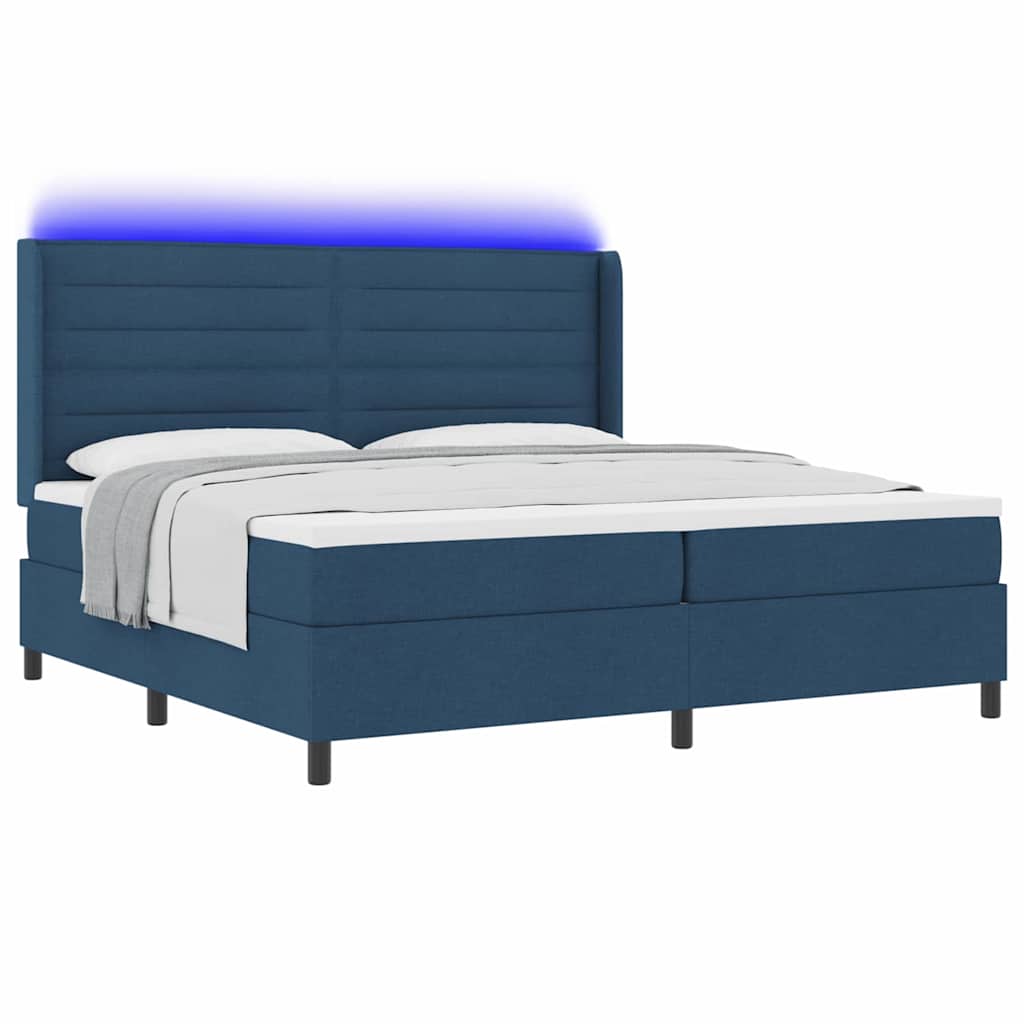 LED Box Spring Bed with Mattress Blue 200 X 200 Cm Fabric
