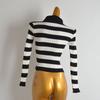 Spring & Fall New Arrival Vintage Stripe Turtleneck Double Zipper Knitting Cardigan Women's Clothes Silm Slimming and Short Sweater Top