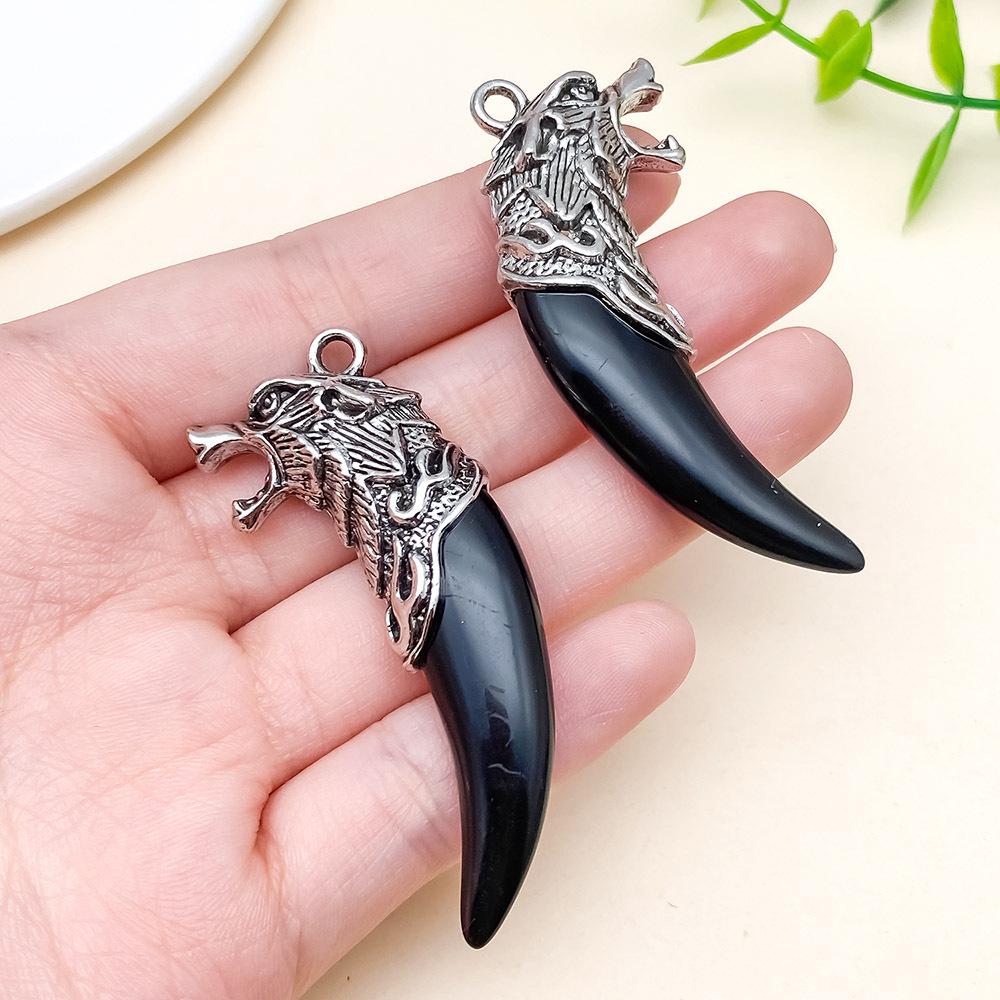 Retro Ethnic Wolf Tooth Pendant Earrings & Necklace with Tibetan Silver Resin Inlay