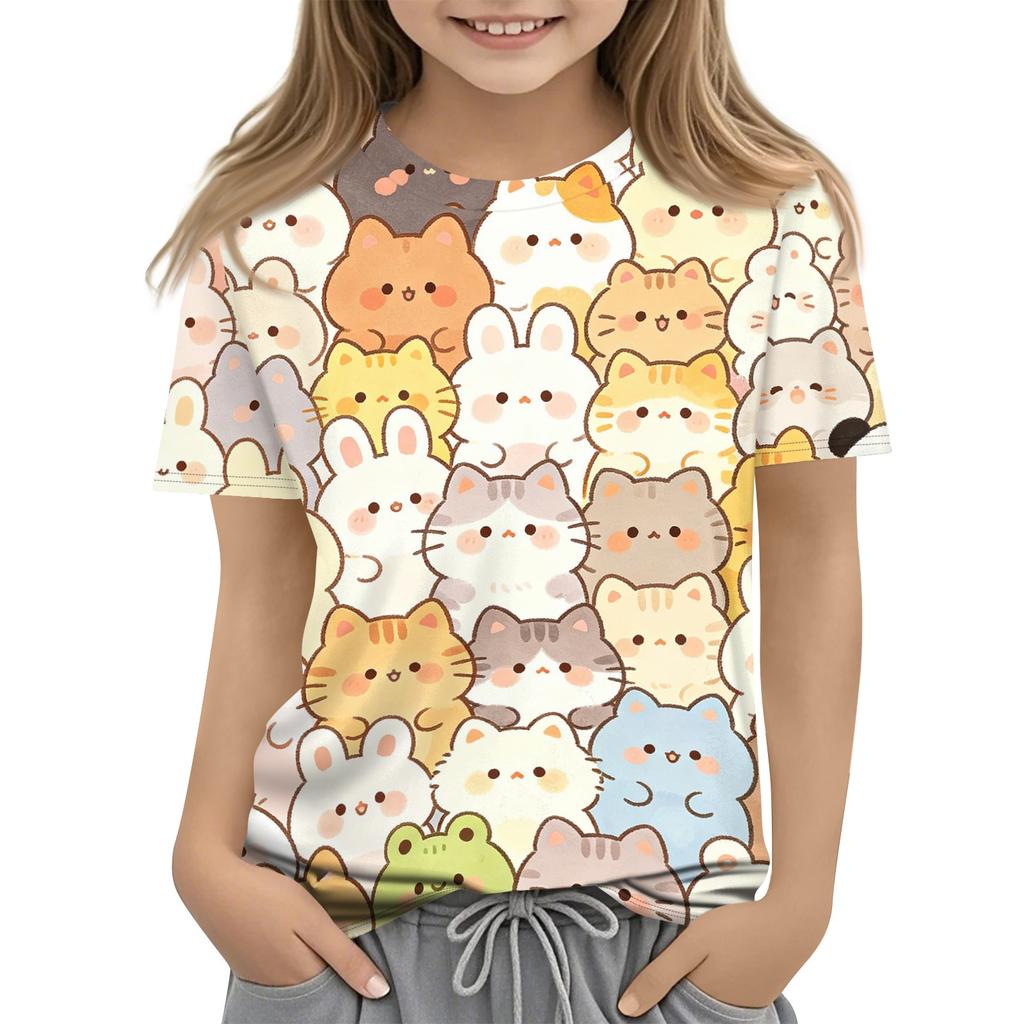 Kids Animal Print Crew Neck Short Sleeve Casual Loose Fit T Shirt Soft Lightweight Top for Boys and Girls Summer Wear