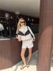 Women's Casual Sportswear Set Loose Fit Color Block Long Sleeve Zip Up Hooded Sweatshirt with Shorts 2 Piece Outfit