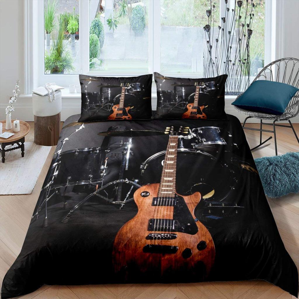 Drum Kit Duvet Cover Sets For Kids Boys Teens Queen Lightweight Quilt Covers Classical Music Bedding Set Room Decor No Comforter