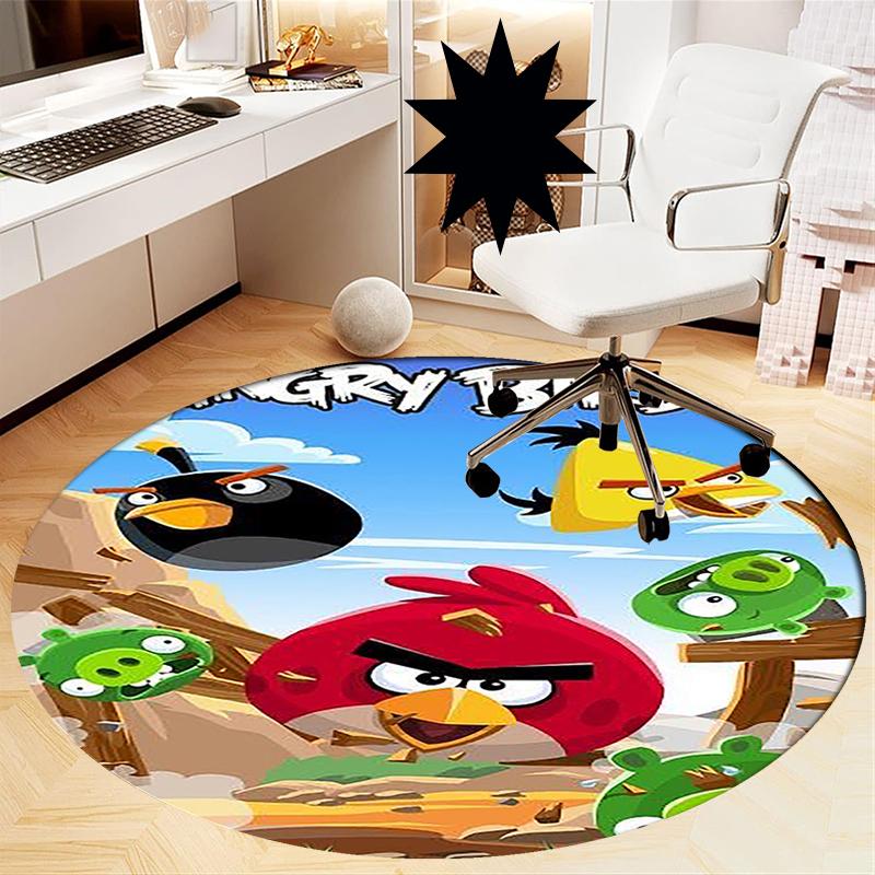 Angry Birds Printed Round Rug Carpet Chair Rug Area Rug Entryway Doormats,for Office Chair Living Room Bedroom Kitchen Room.