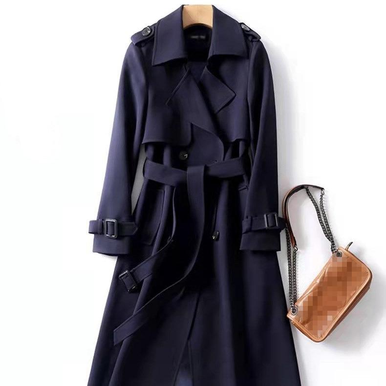 Women's Mid-length Autumn New Korean-style Tight Waist Classic Fashion Coat Trendy Double-breasted Coat