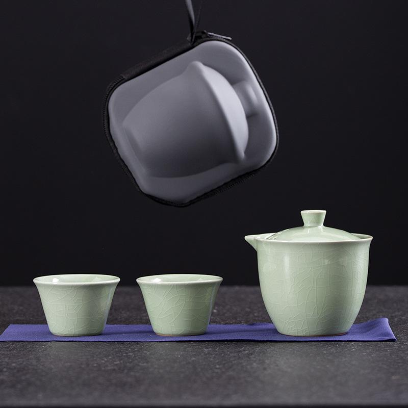 Ru Kiln Travel Tea Set Portable and Simple Ceramic Tea Drinking Set