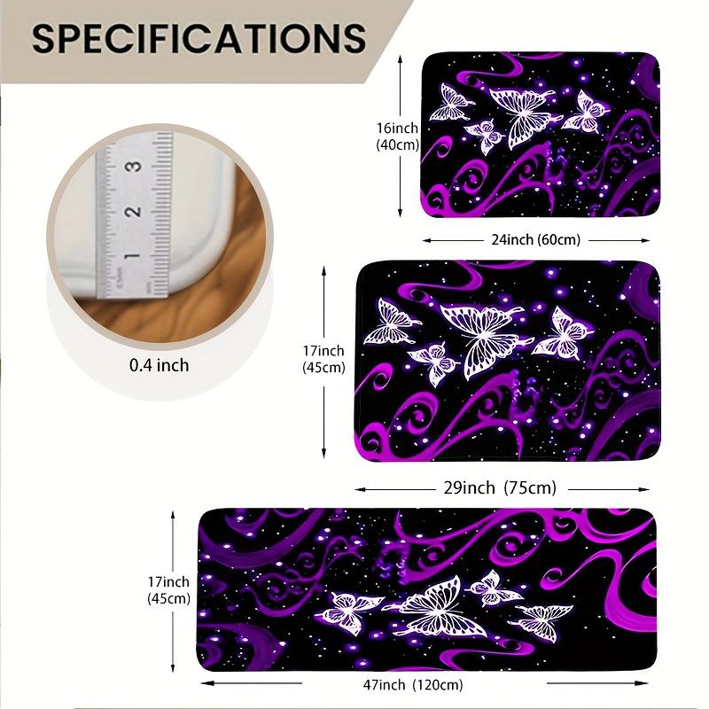 1Pcs Purple Butterfly Pattern Floor Mat Modern Kitchen Polyester Rug Non-Slip Colorful Indoor Carpet, For Home Bathroom Bedroom Living Room Decor