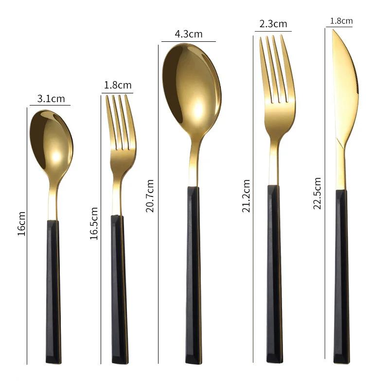 5PCS Stainless Steel Imitation Wooden Handle Cutlery Set Knife Fork Spoon Western Tableware Kitchen Flatware Set Dinnerware