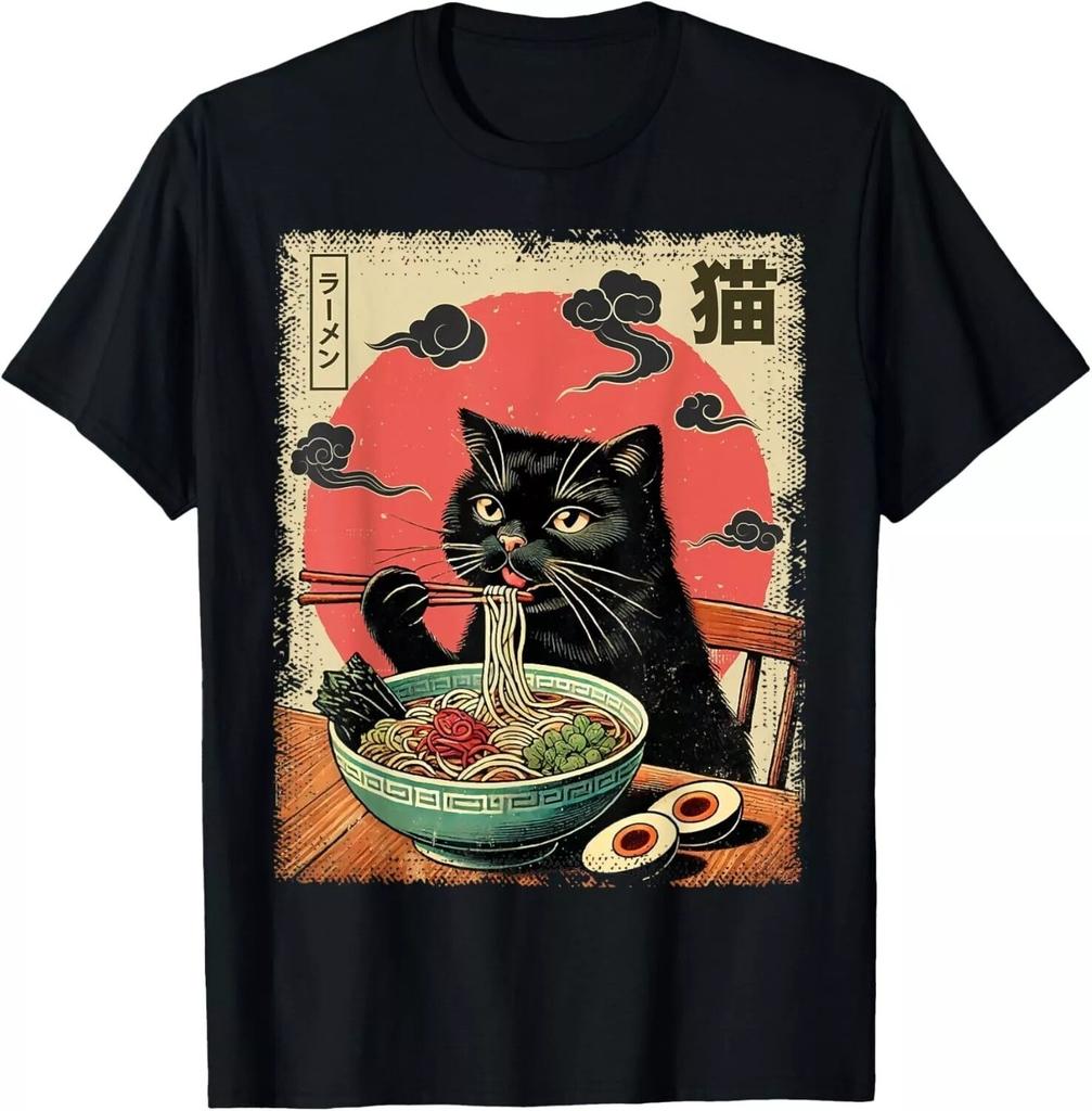 Katzen Ramen Japanisch Lustige Grafik-T-Shirts Kawaii Katze Anime Geschenke Unisex T-Shirt