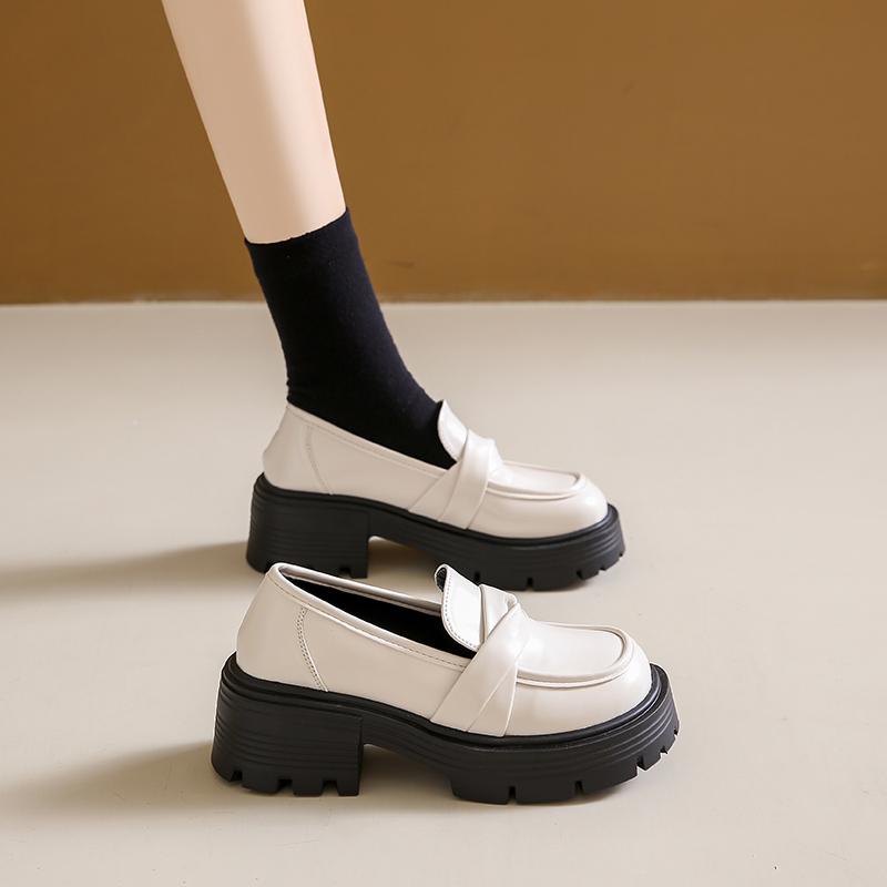 2024 Spring and Autumn Hot Selling Women's High Heels Solid Color Round Toe Fashion Medium Heel Slip-On Women's Loafers