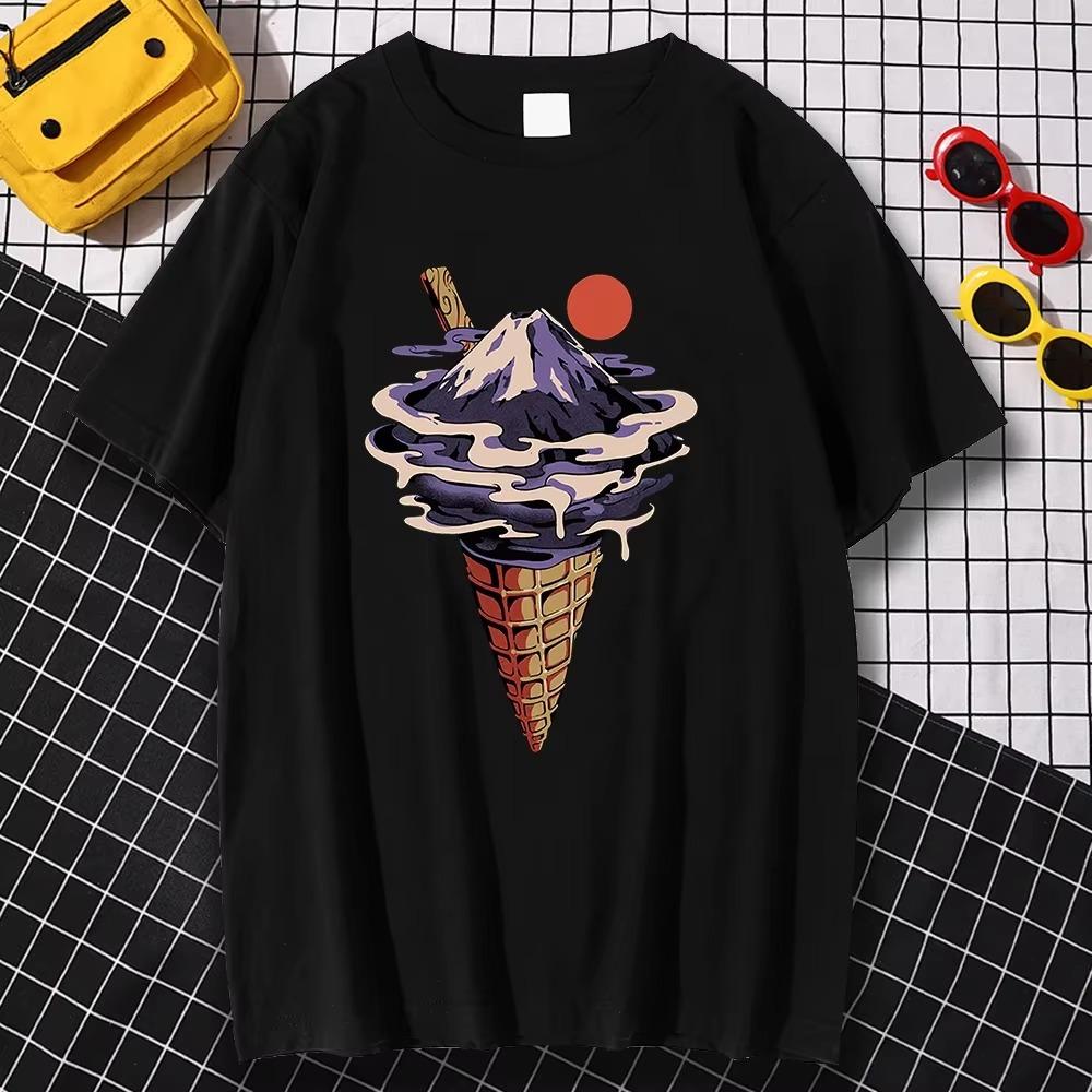 Harajuku Fuji Flavor Ice Cream Graphic T Shirt Women Men Summer Casual Tops Cute Clothes Kawaii Clothing Retro T Shirt Shirts