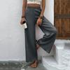 Womens Fashionable Solid Color Loose Fit High Waisted Straight Leg Casual Pants