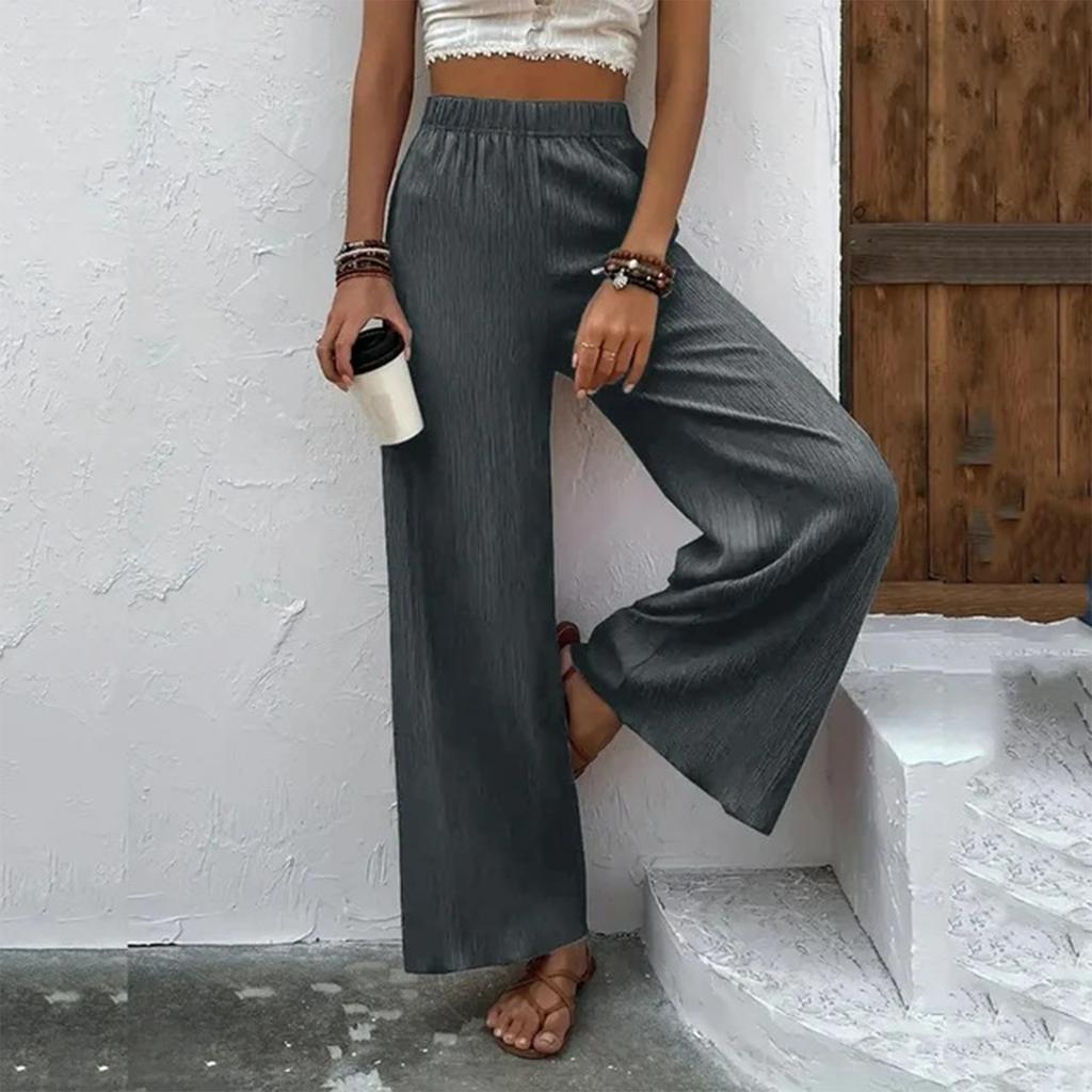 Womens Fashionable Solid Color Loose Fit High Waisted Straight Leg Casual Pants
