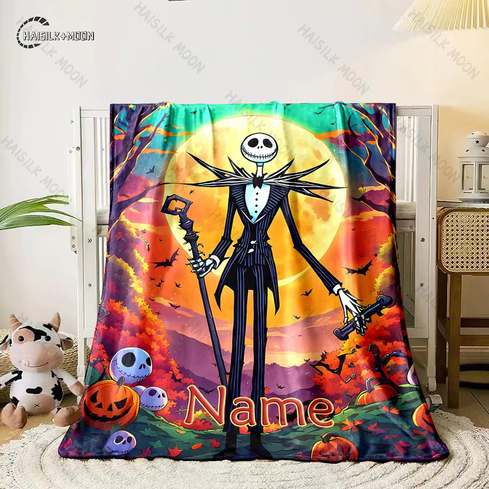 Free Shipping! Custom Name Blanket with The Nightmare Before Christmas Print, All-Season Multi-Use for Nap,Camping,Car,Sofa Gift