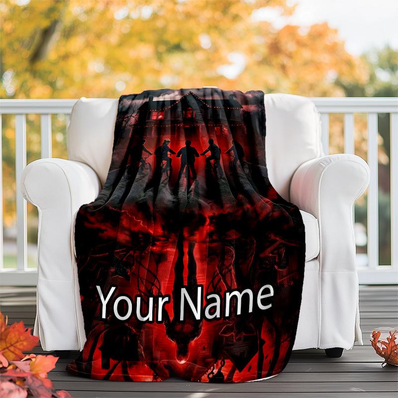 Custom Name Stranger Things Theme Printed Blanket - Perfect for Couch, Bed, Travel & Outdoor Use | Machine Washable, Cozy & Durable.