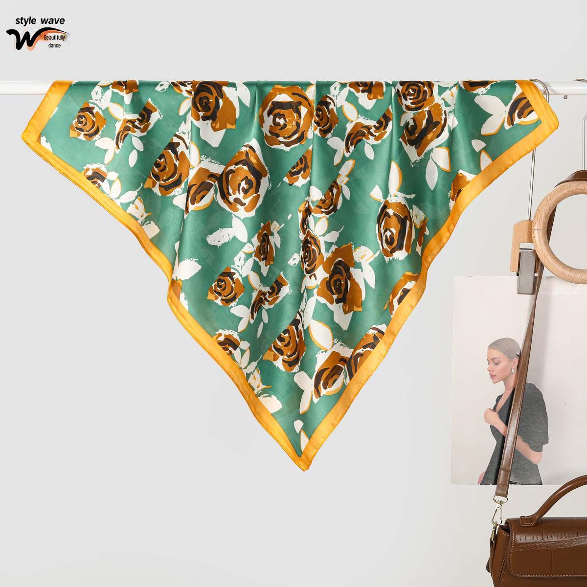 

Korean Style Fashion Silky Printed Scarf for Women - Versatile Spring/Summer Accessory 70x70 cm