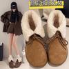 Retro lapel short tube thick-soled snow boots women's winter 2025 new round head snow boots lace-up Mori cotton boots