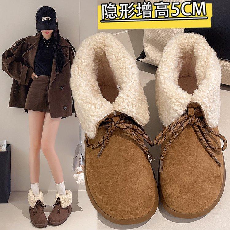 Retro lapel short tube thick-soled snow boots women's winter 2025 new round head snow boots lace-up Mori cotton boots