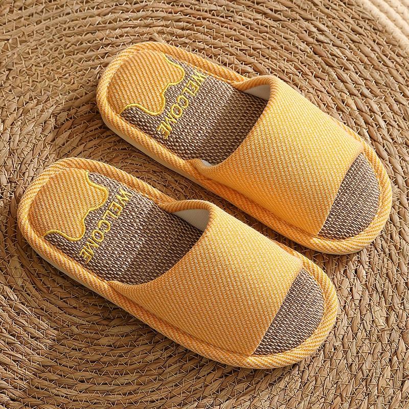 Home Linen Slippers for Women, Cute Bear Design, Summer, Anti-slip and Breathable, Men's Indoor Household Floor Slippers