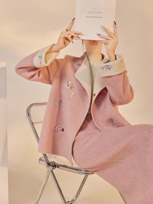 New Chinese Embroidered Wool Coat & Skirt Set - Women's NY027