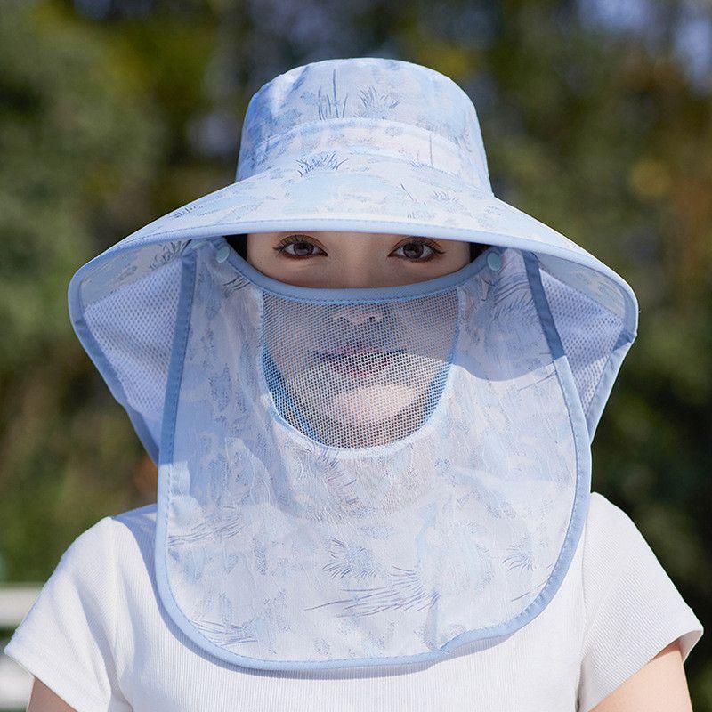

Summer Outdoor Cycling Sun Hat Neck Protection Big Brim Shawl Female Sun Protection Hat Flower Cloth Mask Face-Covering Fisherman Hat 8792-blue [big eaves shawl mask]]