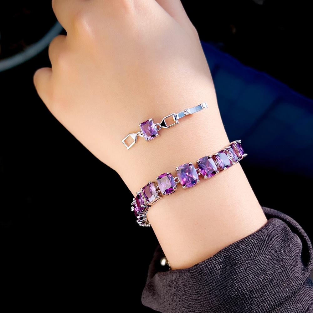 Pera Fashion Sparkling Square Zirconia Tennis Chain Link Bracelets Bangles for Women Bridal Wedding Jewelry Hand Accessory B144