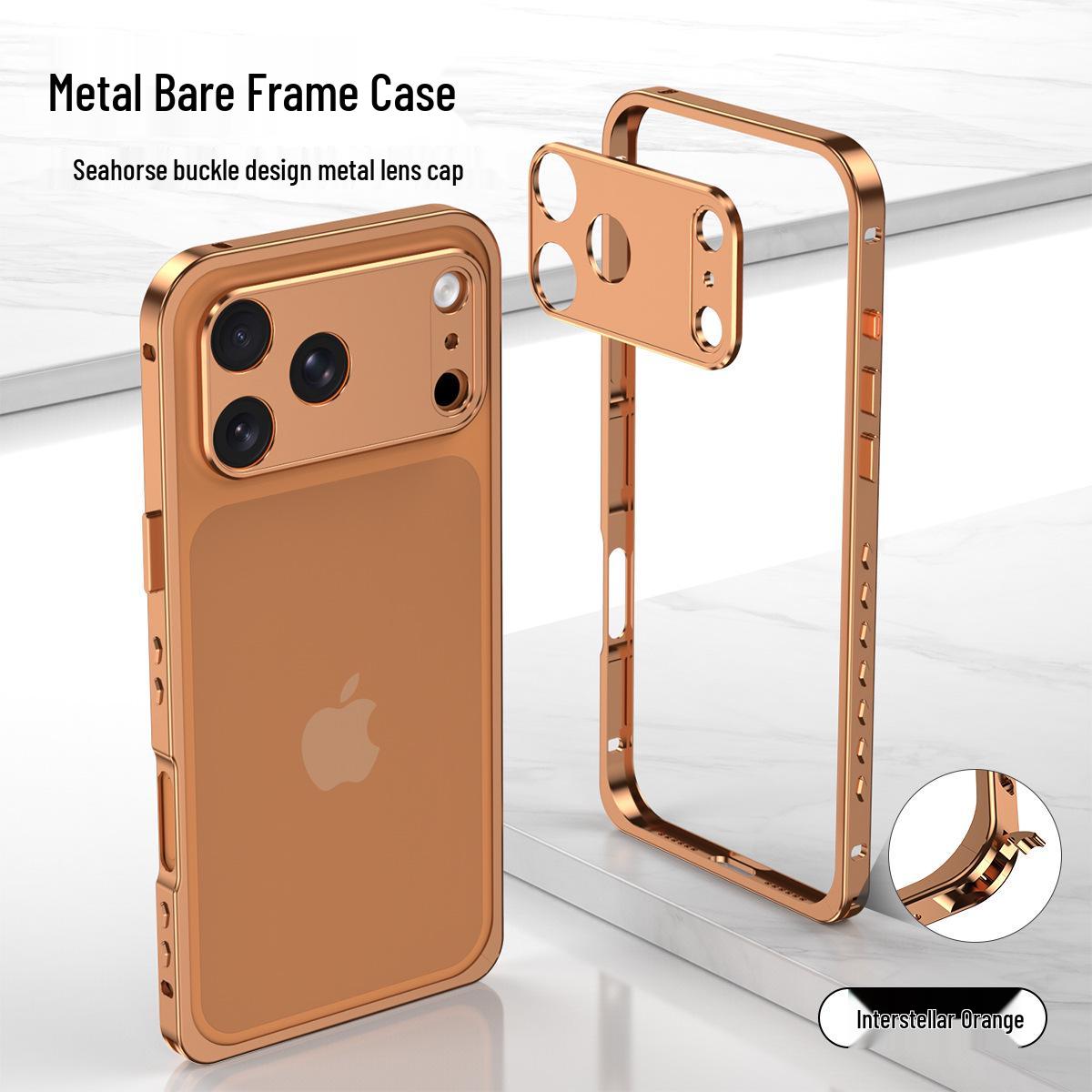 

Apple 17 Pro Max Seahorse Buckle Metal Frame iPhone 16 Anti-Drop Hard Case iPhone17Pro Frame Only помаранчевий