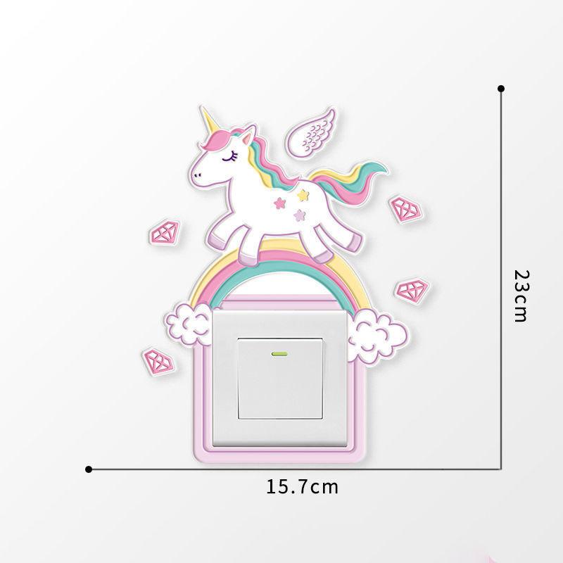 Unicorn Switch Sticker 3D Cartoon Kids Room Decor luminous Stickers Switch Cover Wall Light Unicorn Socket Stickers Decoration