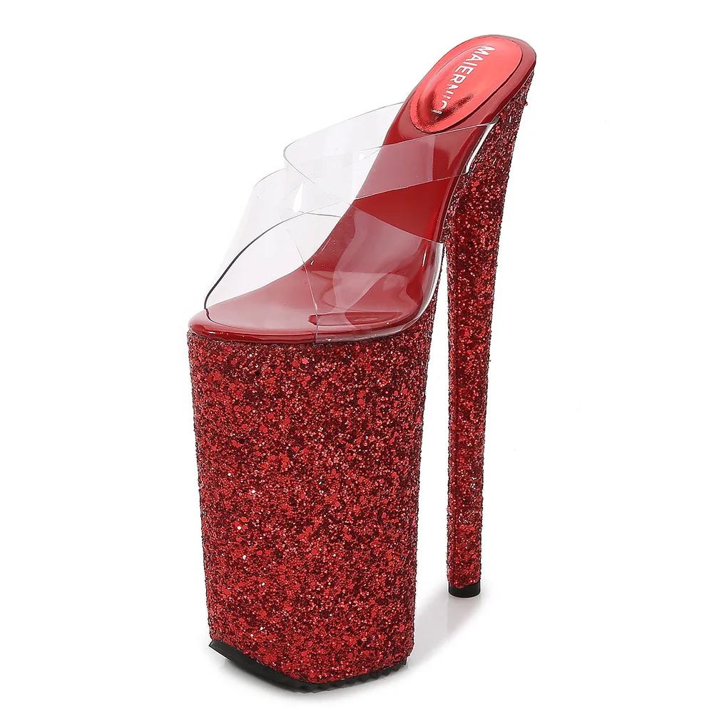 Fashion 20CM Sequined Glitter Fish Mouth Slippers Sexy Pole Dance High Heels Nightclub Catwalk Platform Women Shoes