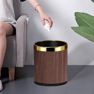 Wood Grain Trash Can Kitchen Bin for Restaurant Home Bathroom 10L Vertical