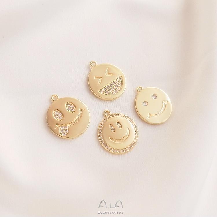 

14K Gold-Filled Smiley Face Zirconia Pendant Necklace Charm