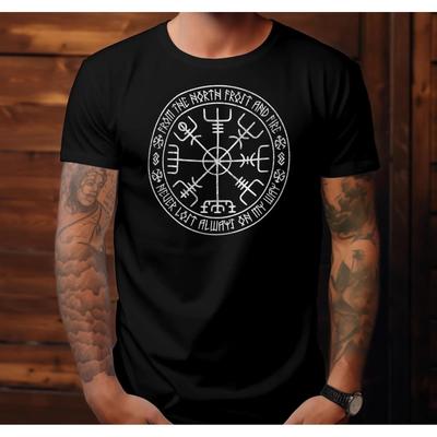 Vegvisir Viking Kompas T-shirt Noorse Rune Pagan Mythologie Vintage Zacht Ademend Unisex Heren Veelzijdig Streetwear