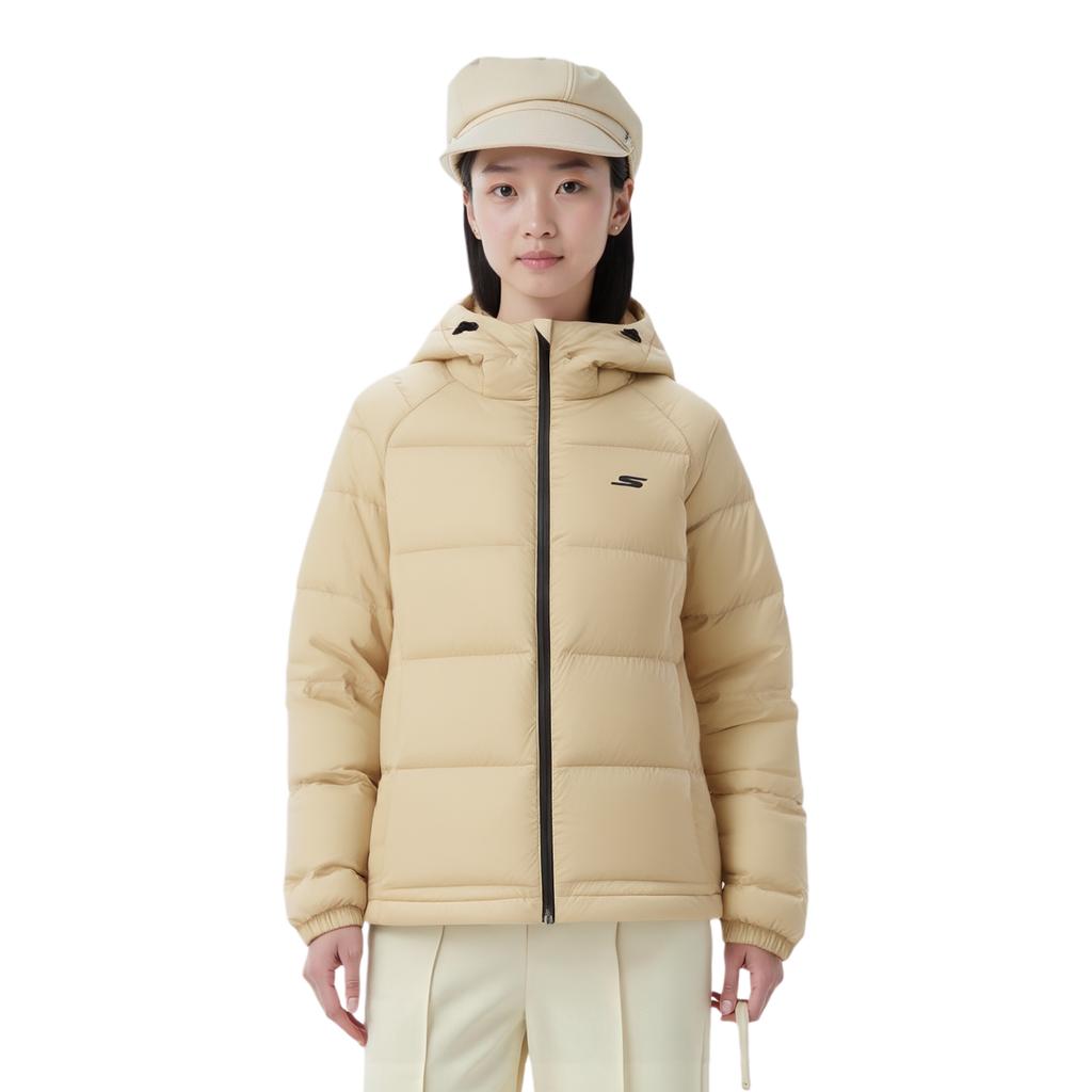 Skechers Simple Brand Logo Comfortable Warm Breathable Woven Hooded Down Jacket Women outerwear Yellow P424W229-02FX