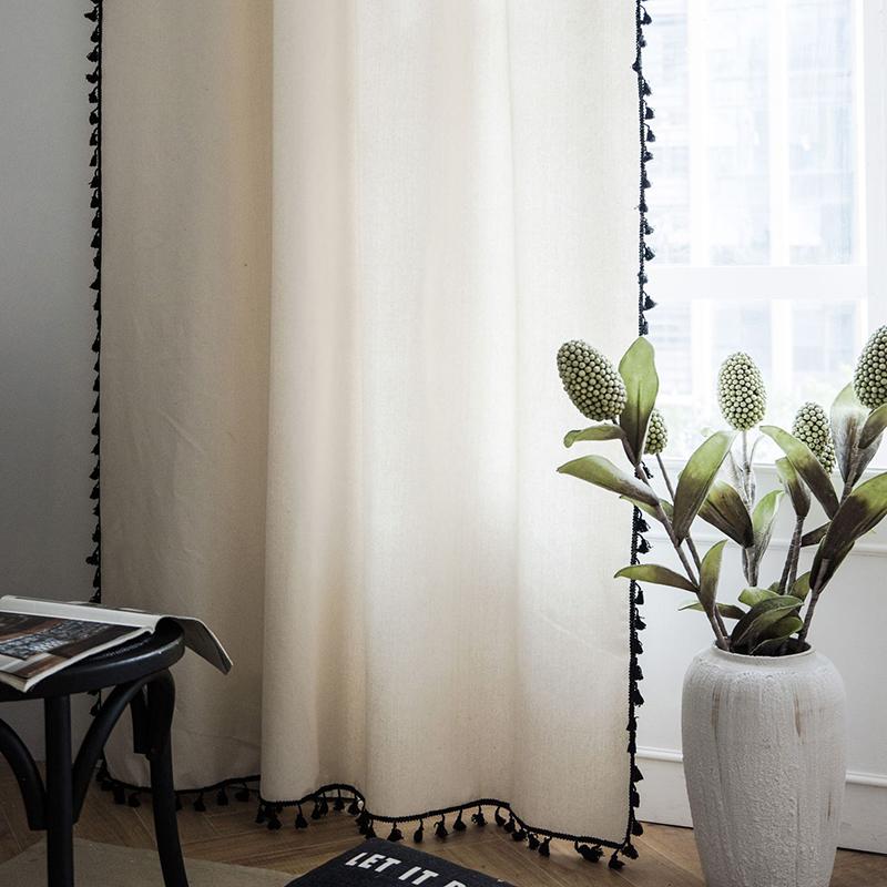 Primary Color Curtains with Black Tassels for Living Room Bedroom Home Bay Window Cotton Linen Finished Kitchen Tube Curtain