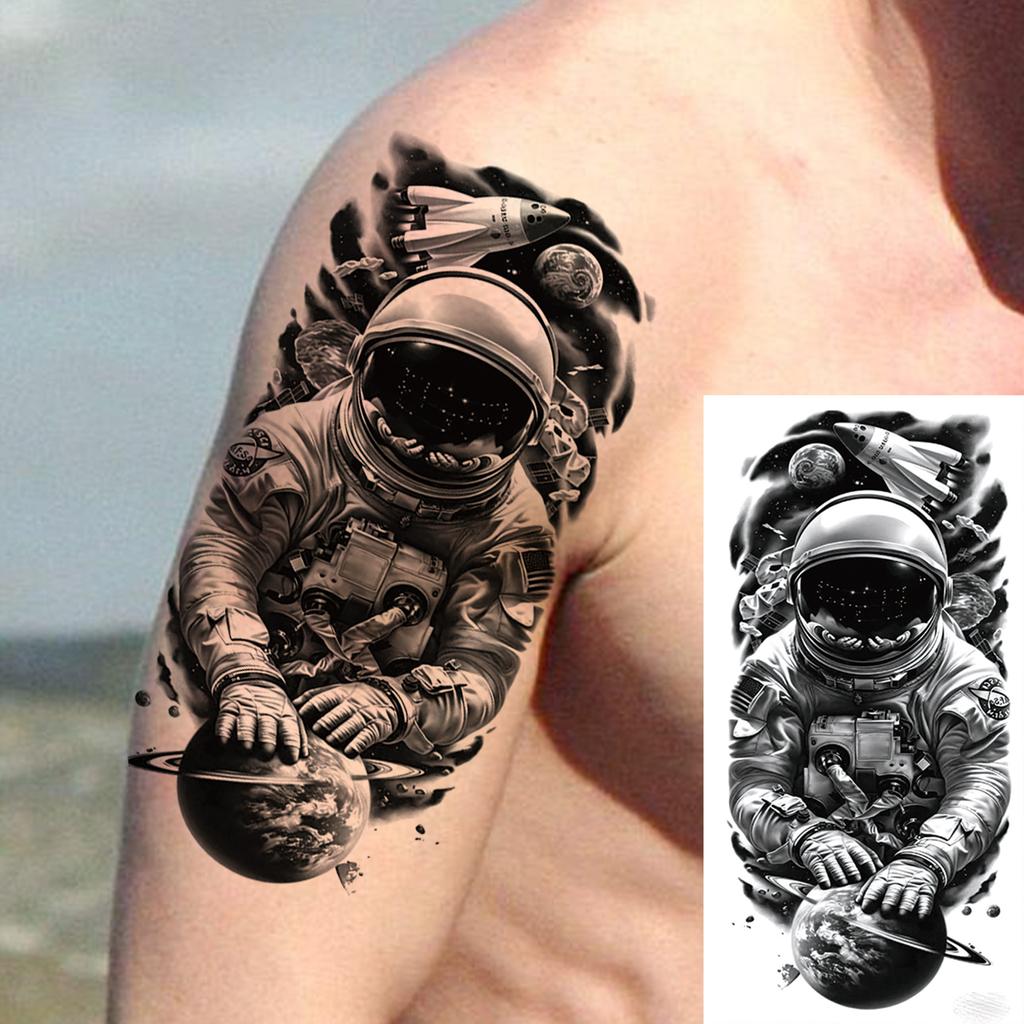 1 Sheet Death Skull Lion Temporary Tattoos For Men Women Adults Fake Wolf Skeleton Tattoo Sticker Sleeve Black Zeus