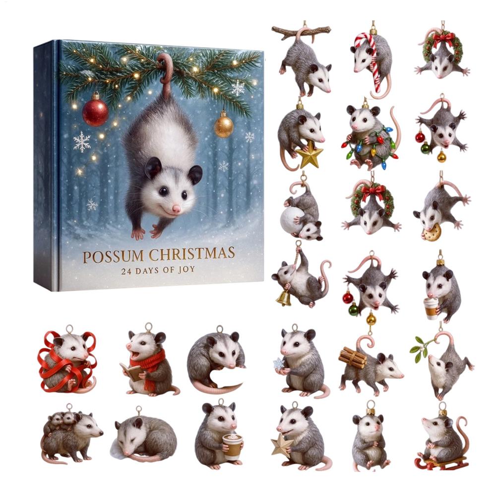 

2025 Christmas Countdown Calendar Opossum 24-Day Christmas Holiday Countdown Acrylic Pendant Christmas Collectible Gift Set L