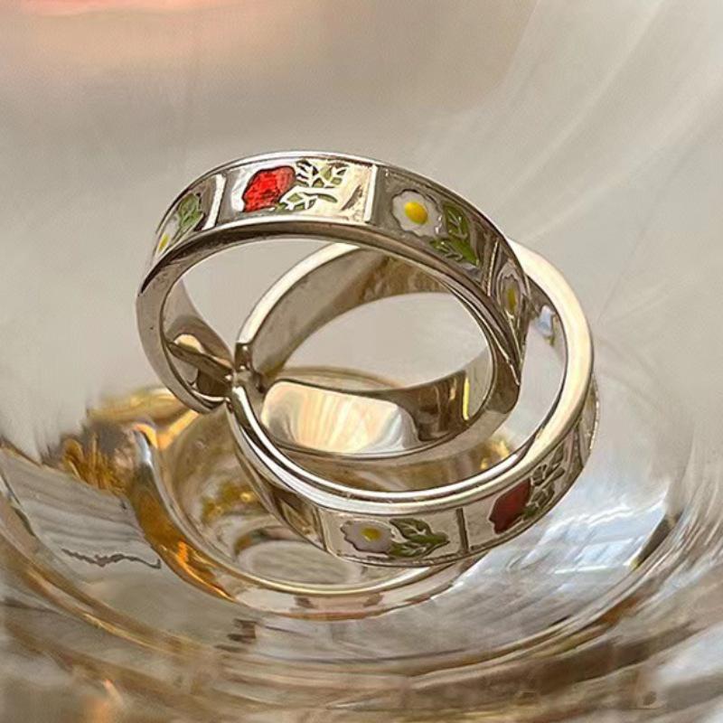 Beautifully Crafted Adjustable Daisy Rose Dripping Glaze Ring For Women With Trendy Design
