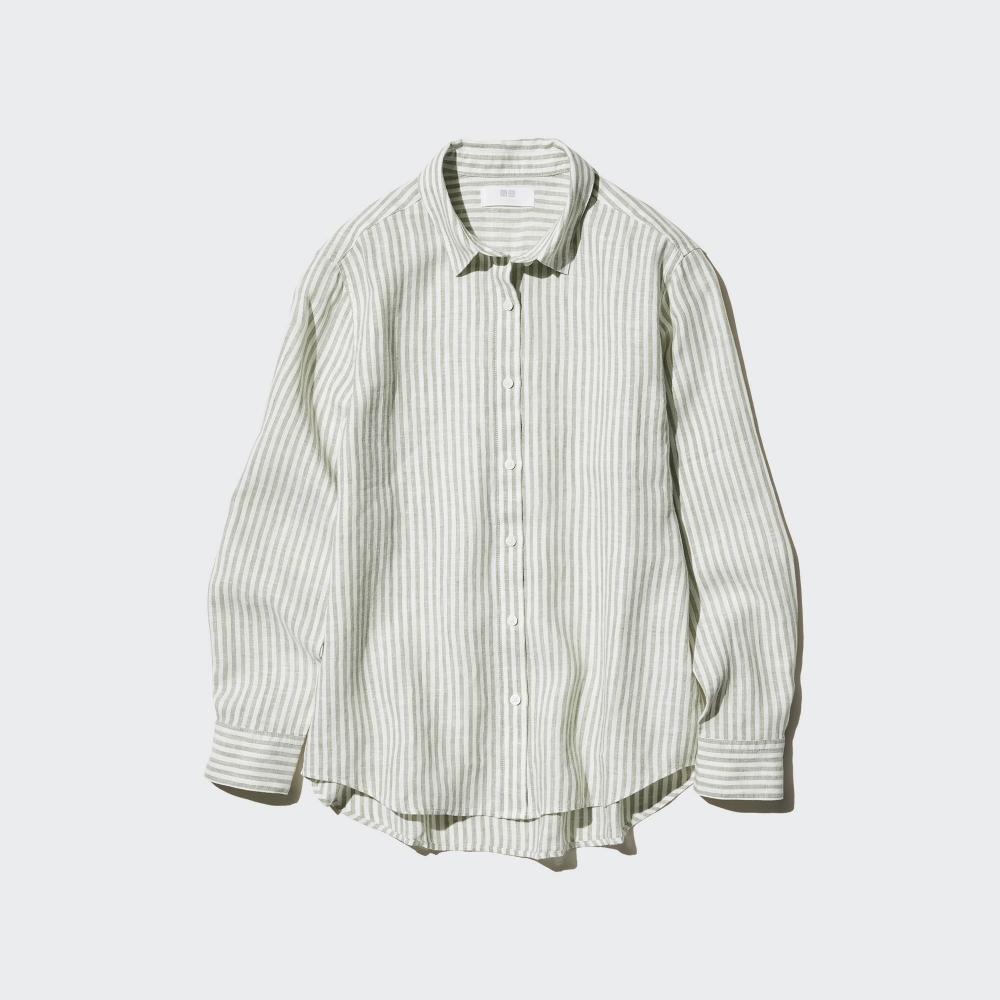 

ЛЬНЯНАЯ РУБАШКА В ПОЛОСКУ UNIQLO JAPAN PREMIUM С ДЛИННЫМ РУКАВОМ