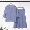 ZANZEA Women 3/4 Sleeve Blouse and Long Skirts Plaid Print Two Piece Suit Sets