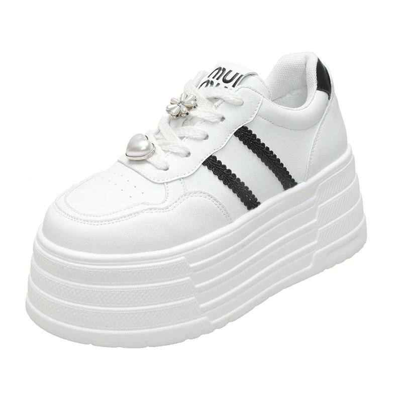 

Fashion 8 cm Leather Flats Casual Dad Shoes Chunky Sneakers Women Platform Sports Shoes Ladies Skateboard Hidden Heels Shoes Tennis 35 чёрный