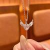 Summer New Heart Tassel Necklace Pink Crystal Pendant Wing Jewelry for Women