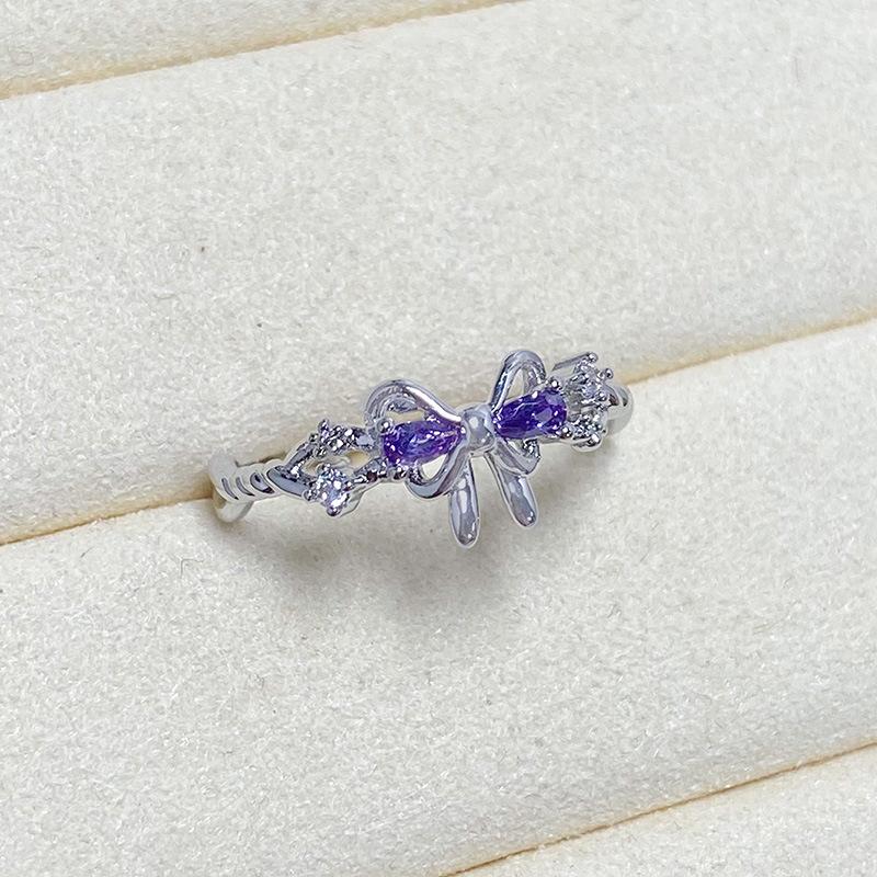 Hongkong-Stil Süßes und Kühles Temperament Mikro-Inlay Zirkon Schmetterling Persönlichkeit Öffnungsring Damen Super Fee Nische Leichter Luxus Index