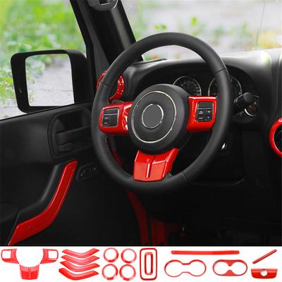 18 ks Červený Dekorativní Kryt Rámu Interiéru Auta pro Jeep Wrangler JK 2011-2017