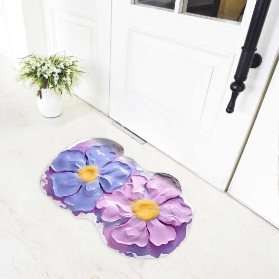 Floor Mat with Anti-Slip Bottom Quick-Drying Material 3D Floral Pattern Bathtub Mat Bathroom Kitchen Entryway Decor