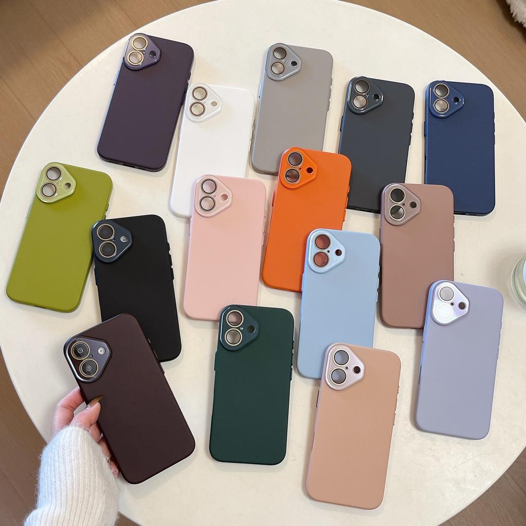 Glass Lens Skin Feel Solid Color Compatible with iPhone 16 Pro Max Apple 17 Phone Case 14/15 Hard Shell Solid Color