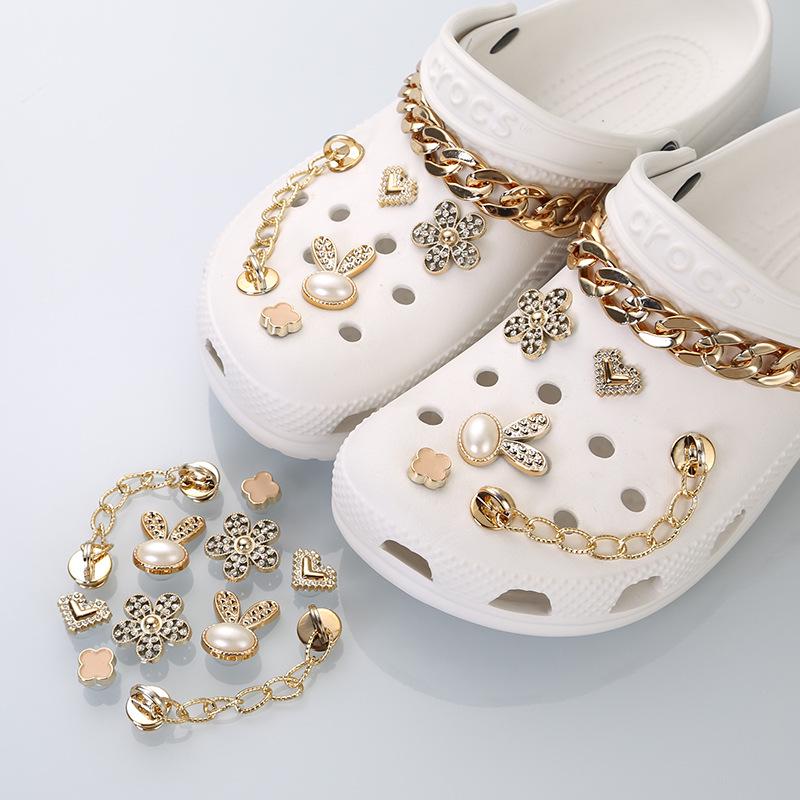 Goldene Kette Perlen Schuhschnallen: Dreidimensionale Dekorationszubehör für Schuhe