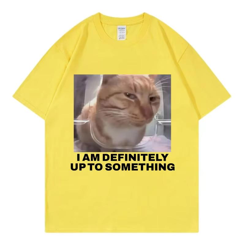 

I Am Definitely Up To Something Funny Cat Meme T-shirt High Street Fashion Trend T-shirts Men Women Casual Loose Cotton T Shirt 4XL