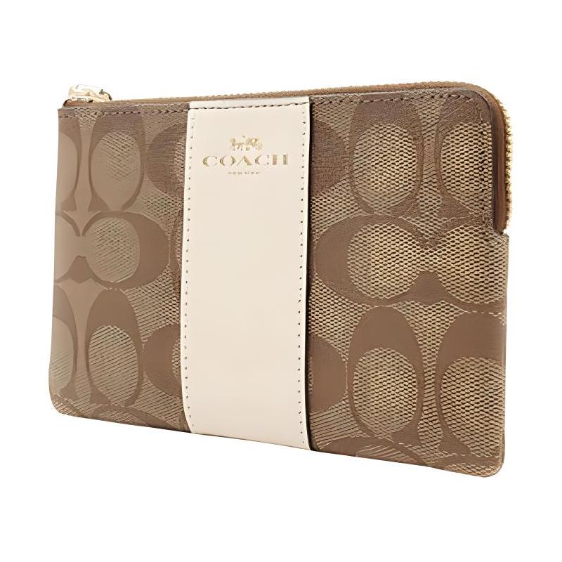 COACH Corner Zip 16 Presbyopia Leather Mahjong Bag Coin Purse Wrist Bag Clutch Small Women's Khaki White