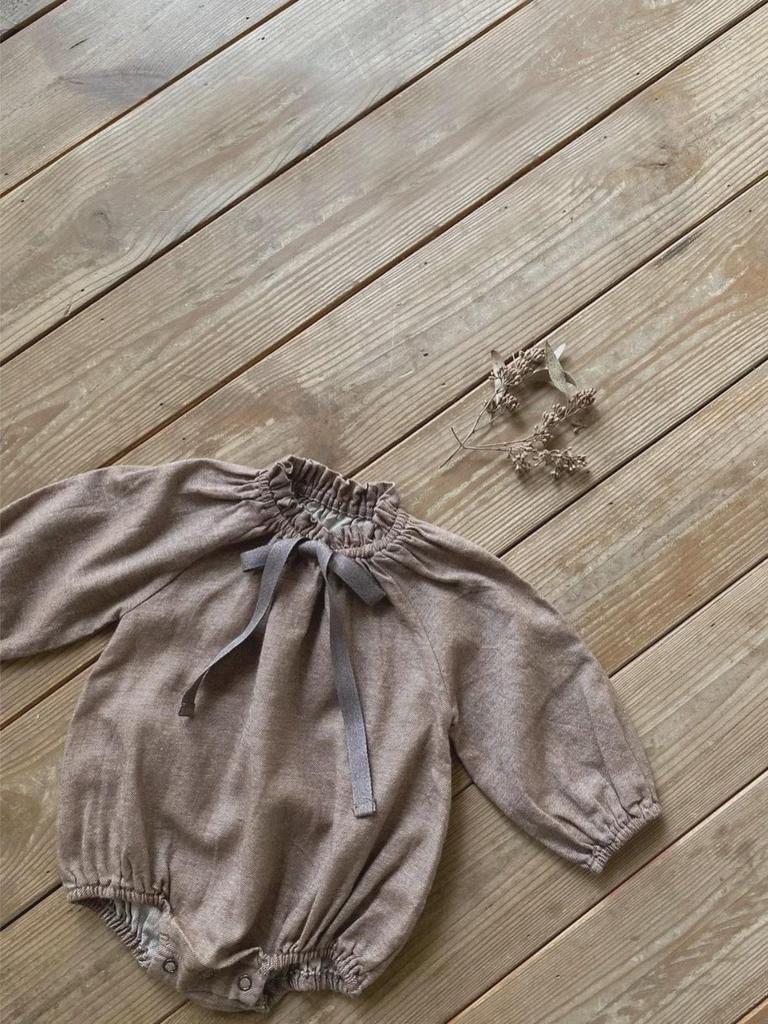 Autumn Floral Collar Bowknot Lantern Sleeve Onesie for Baby Girls