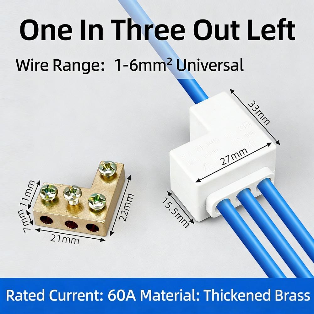 

1-6mm² High Power Splitter Conductor Brass Fast Connector Wire Connector Electrical 1 in 3 out left